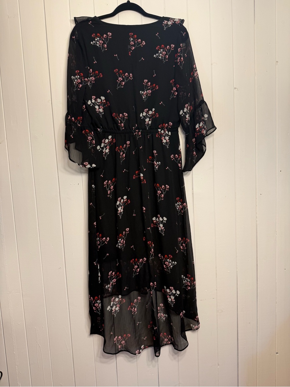 Express Black Midi Dress with Pink Floral Design - Picture 5 of 7